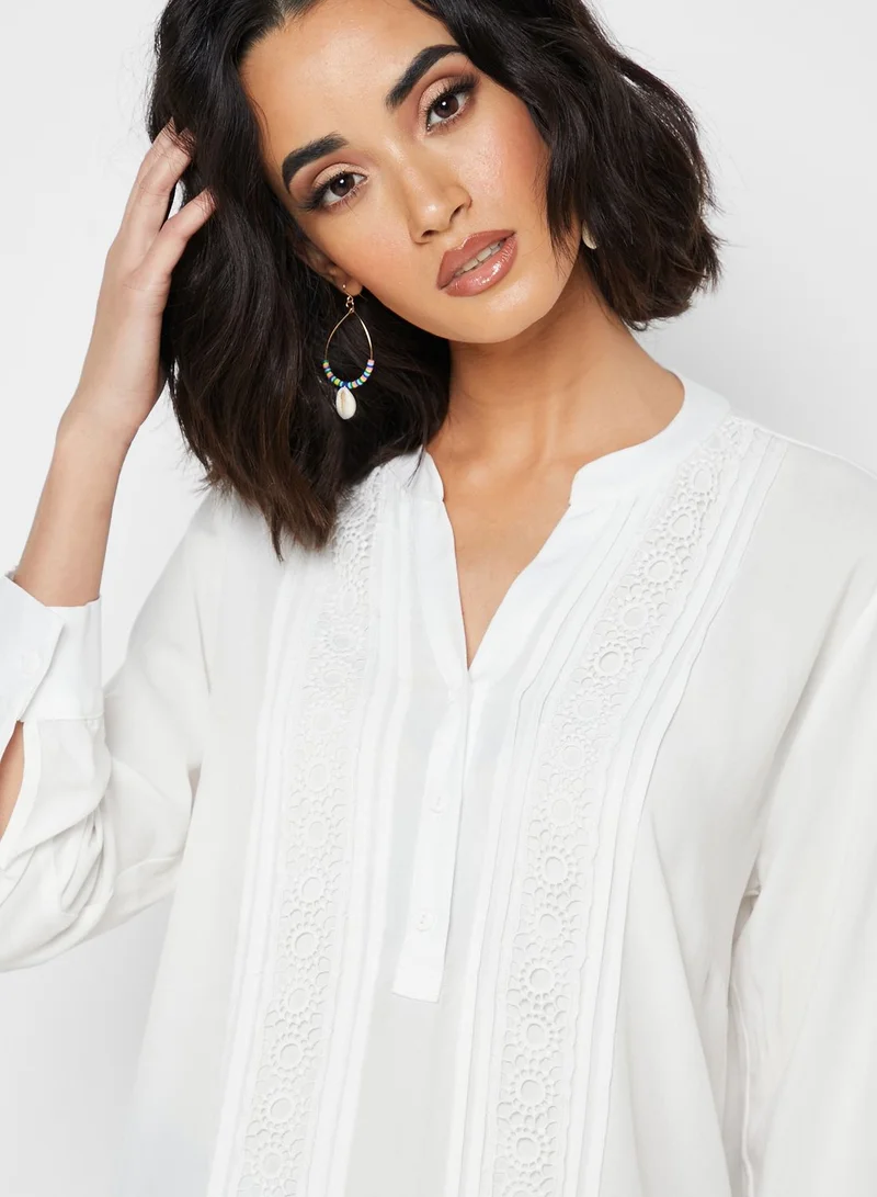 Reserved Lace Detail Placket Top