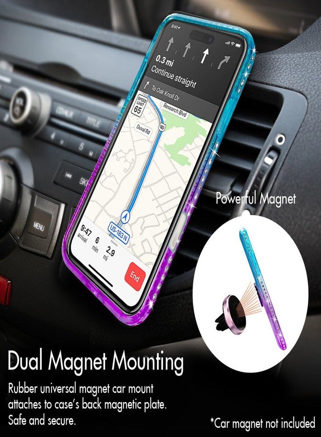 Silverback for iPhone 16 Pro Max Case, Moving Liquid Holographic Sparkle Glitter Case with Kickstand, Girls Women Bling Diamond Ring Protective Case for iPhone 16 Pro Max 6.9‘’ - Purple - Image 4