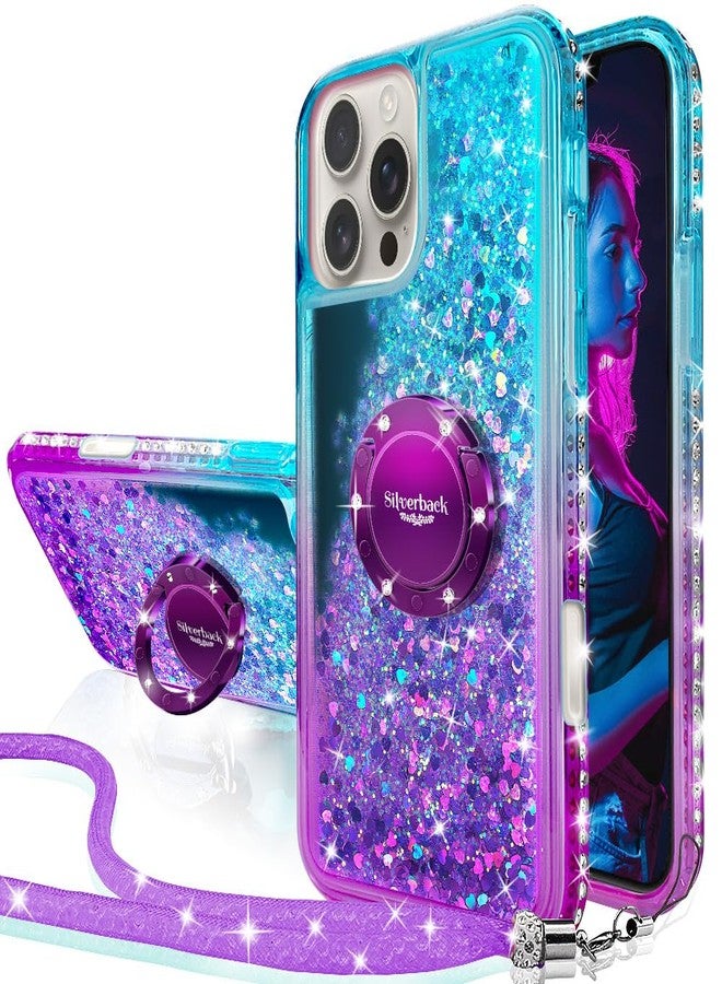 Silverback for iPhone 16 Pro Max Case, Moving Liquid Holographic Sparkle Glitter Case with Kickstand, Girls Women Bling Diamond Ring Protective Case for iPhone 16 Pro Max 6.9‘’ - Purple - Image 1
