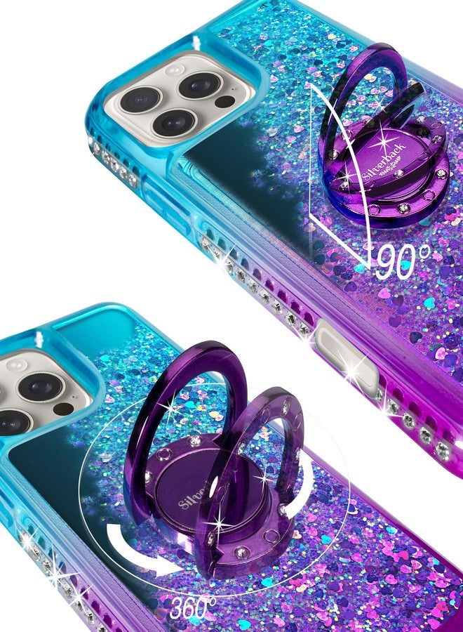 Silverback for iPhone 16 Pro Max Case, Moving Liquid Holographic Sparkle Glitter Case with Kickstand, Girls Women Bling Diamond Ring Protective Case for iPhone 16 Pro Max 6.9‘’ - Purple - Image 3