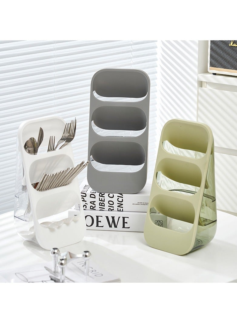 حامل و صفاية للملاعق و السكاكين وادوات تناول الطعام من 3 طبقات، حاوية تخزين بلاستيكية مقاومة للماء مع فتحات تصريف المياه، رف تخزين لادوات المطبخ المنزلي والمطعم (أخضر) - Image 1