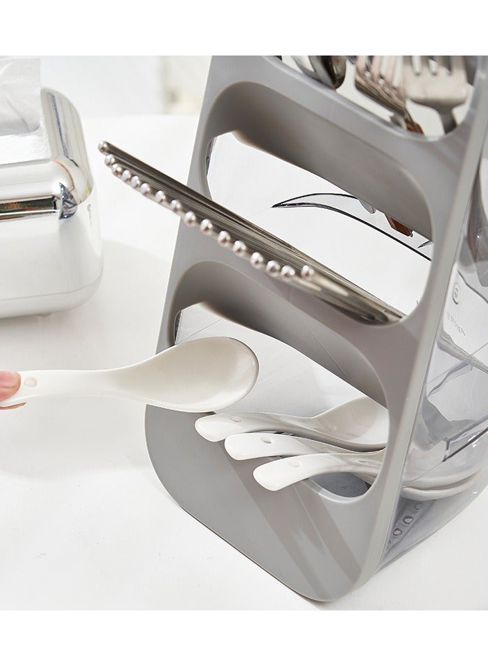 حامل و صفاية للملاعق و السكاكين وادوات تناول الطعام من 3 طبقات، حاوية تخزين بلاستيكية مقاومة للماء مع فتحات تصريف المياه، رف تخزين لادوات المطبخ المنزلي والمطعم (أخضر) - Image 5