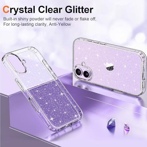Hython for iPhone 17 Case Glitter, Clear Glitter Sparkly Shiny Bling Sparkle Cute Cover, Anti-Scratch Soft TPU Thin Slim Fit Shockproof Protective Phone Cases for Women Girls, Clear Glitter - Image 2