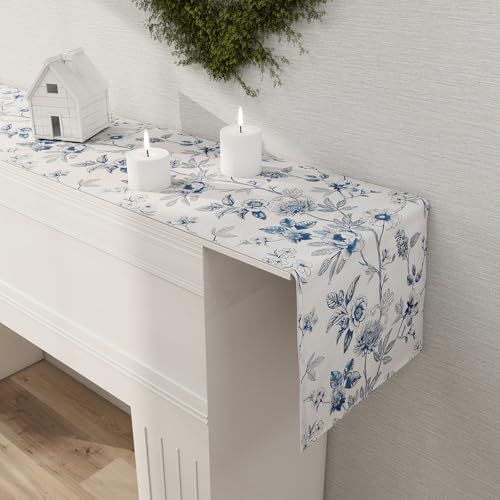 Rotumaty Blue and White Floral Table Runner - Monochrome Sketch Flowers Chinoiserie Peony Daisy Decor Summer Spring Seasonal Home Decorations for Kitchen Dining Table Party Ornaments 13 × 72 Inch - Image 5