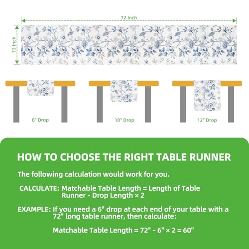 Rotumaty Blue and White Floral Table Runner - Monochrome Sketch Flowers Chinoiserie Peony Daisy Decor Summer Spring Seasonal Home Decorations for Kitchen Dining Table Party Ornaments 13 × 72 Inch - Image 4