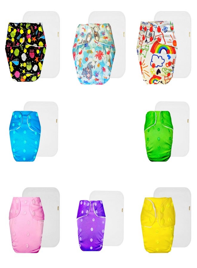 Dumbledo Premium Cloth Diaper with Cotton Insert (Pack of 8) | Hypoallergenic | Reusable & Washable | Adjustable Snaps | Ideal for Toddlers | 3 Months - 3 Years | Unisex Baby - Image 1