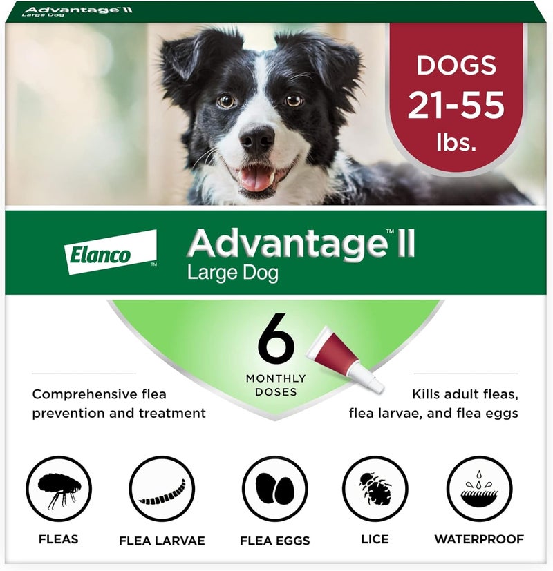 Advantage II Topical Flea Treatment for Large Dogs (21-55 lbs) - 6 Monthly Doses - Image 1