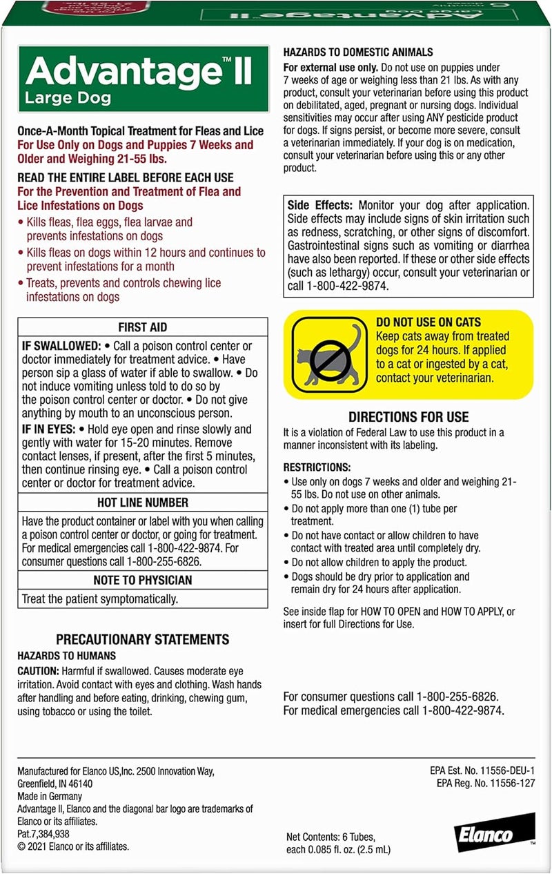 Advantage II Topical Flea Treatment for Large Dogs (21-55 lbs) - 6 Monthly Doses - Image 2