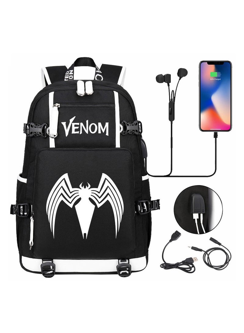 Venom USB printed leisure travel backpack