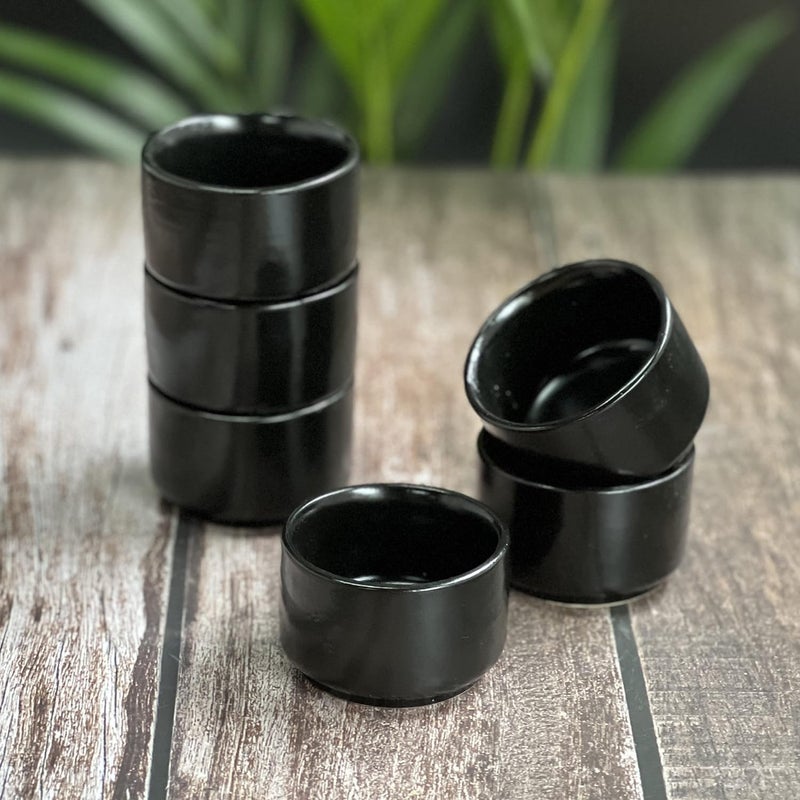 HC THE CRAFTS Ceramic Serving Dip Sauce Chutney Katori Pickle Mini Bowls 50ML (Black Bowl Pack of 6) - Image 2