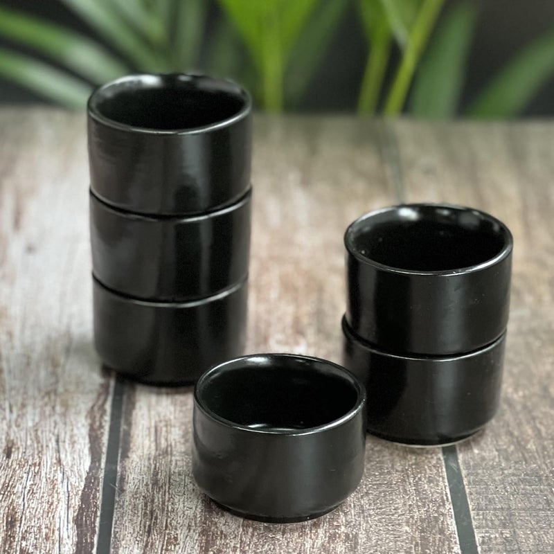 HC THE CRAFTS Ceramic Serving Dip Sauce Chutney Katori Pickle Mini Bowls 50ML (Black Bowl Pack of 6) - Image 1