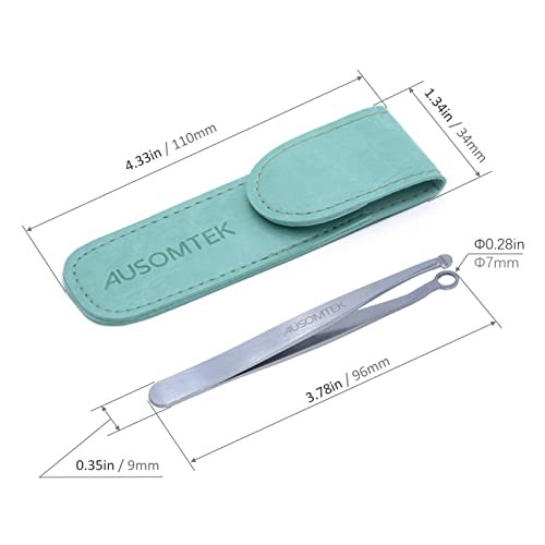 AUSOMTEK Nose Hair & Ear Hair Trimming Tweezers, Eyebrow Grooming Scissors, Eyelash Clipper, Stainless Steel Grooming Scissors, Safe Round-Headed, for Men and Women (Cyan PU Case) (1 pack) - Image 5