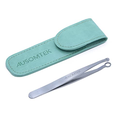 AUSOMTEK Nose Hair & Ear Hair Trimming Tweezers, Eyebrow Grooming Scissors, Eyelash Clipper, Stainless Steel Grooming Scissors, Safe Round-Headed, for Men and Women (Cyan PU Case) (1 pack) - Image 1