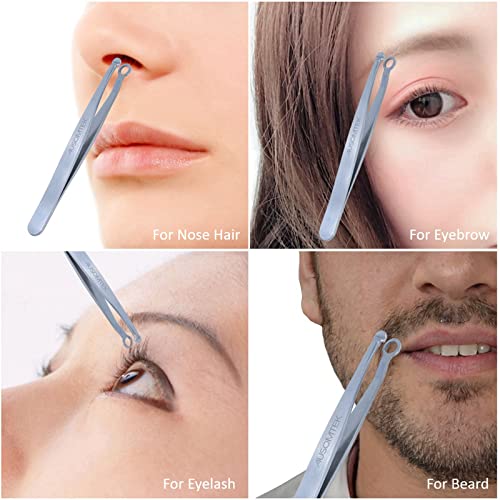 AUSOMTEK Nose Hair & Ear Hair Trimming Tweezers, Eyebrow Grooming Scissors, Eyelash Clipper, Stainless Steel Grooming Scissors, Safe Round-Headed, for Men and Women (Cyan PU Case) (1 pack) - Image 2