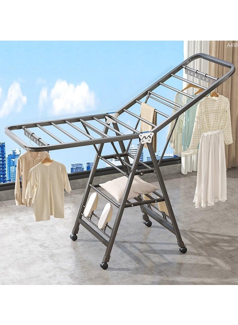 GUDOO Foldable Clothes Drying Rack has 20 Rods Non Slip Buckle Shoe Rack and Wheels Stainless Steel Laundry Drying Rack Collapsible for Easy Storage Rust Proof Works Both Indoors and Out - Image 1