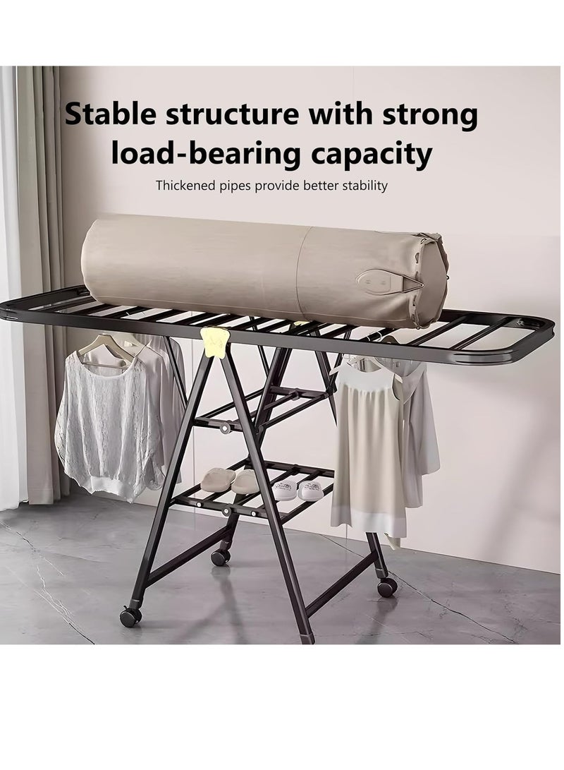 GUDOO Foldable Clothes Drying Rack has 20 Rods Non Slip Buckle Shoe Rack and Wheels Stainless Steel Laundry Drying Rack Collapsible for Easy Storage Rust Proof Works Both Indoors and Out - Image 3