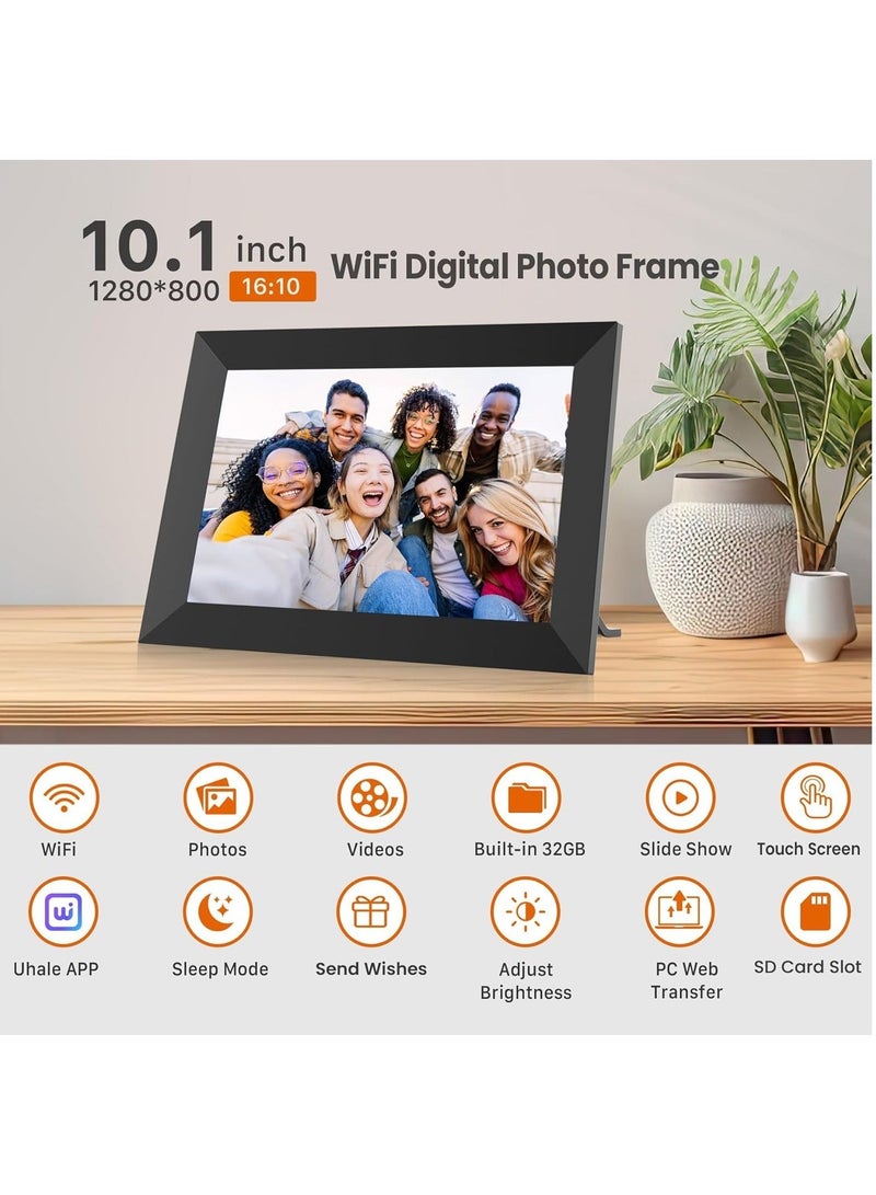 الرائد إطار صورة رقمي واي فاي 10.1 بوصة، شاشة لمس IPS عالية الدقة 1280x800، إطار صور ذكي إلكتروني مع تخزين 16 جيجابايت، تدوير تلقائي، مشاركة الصور/مقاطع الفيديو على الفور عبر تطبيق Uhale من أي مكان - Image 2