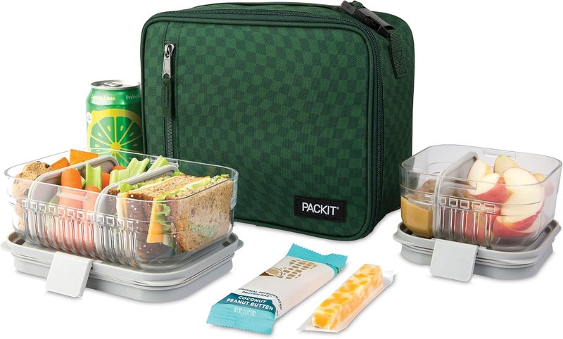 Pac-Kit Freezable Classic Lunch Box, Checker Wave Olive, Built with ECOFREEZE Technology, Collapsible, Reusable, Zip Closure With Zip Front Pocket and Buckle Handle, Designed for Fresh Lunch On the Go - Image 5