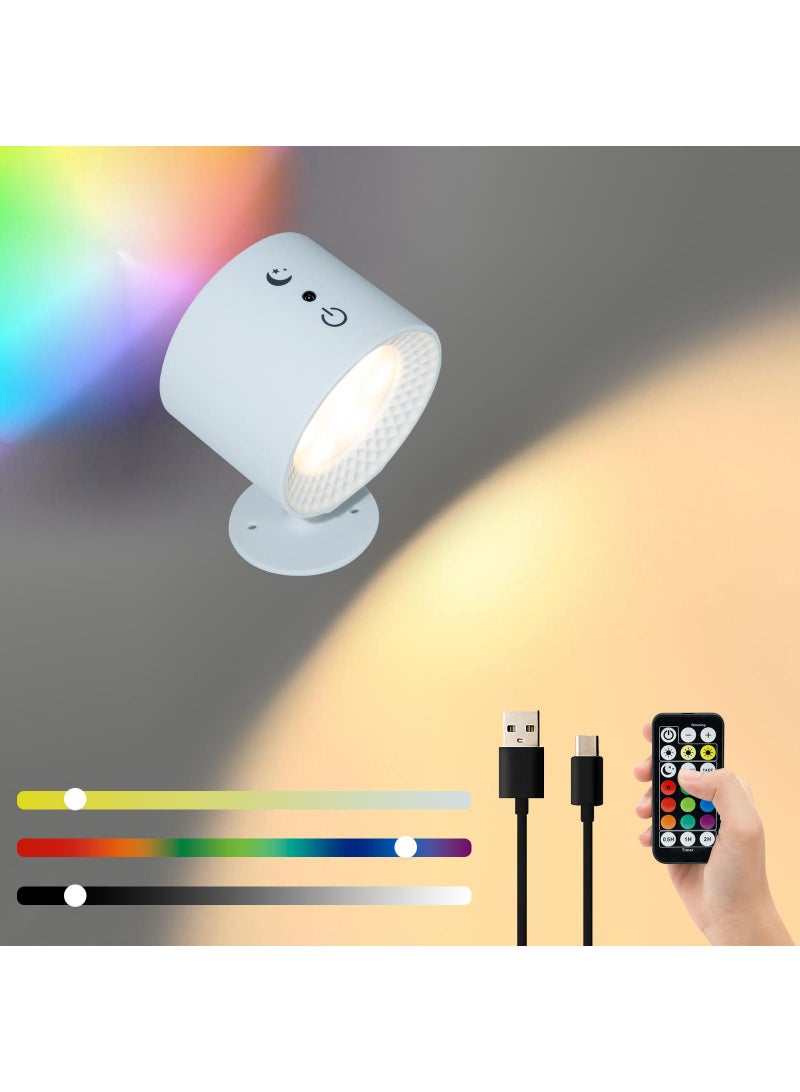 Y&D Wall Mounted Lights, RGB Wall Sconces Lamp Rechargeable Battery Operated, 3 Color Temperatures & Dimmable Magnetic 360° Rotation Cordless Light for Bedroom Living Room 1pcs  - Image 1