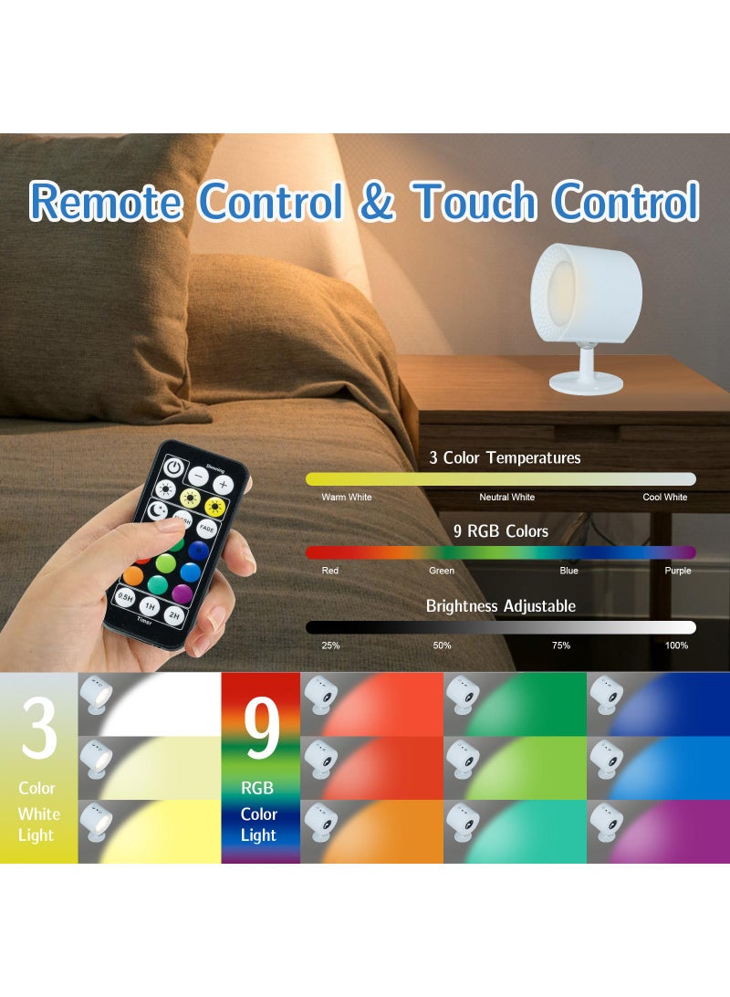 Y&D Wall Mounted Lights, RGB Wall Sconces Lamp Rechargeable Battery Operated, 3 Color Temperatures & Dimmable Magnetic 360° Rotation Cordless Light for Bedroom Living Room 1pcs  - Image 2