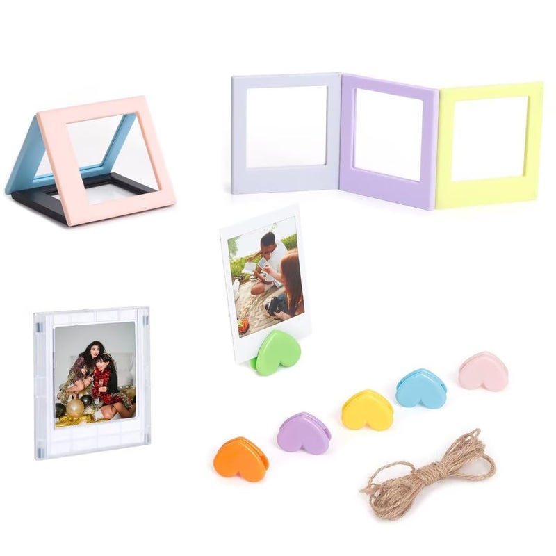 Berfea Magnetic Photo Frame Picture Frame Mini Album Colorful Fridge Sticker compatible with Polaroid Fujifilm Instax Square SQ40 SQ1 SQ6 SQ20 SQ10 Instant Camera7 PCS Frame and 6 pcs Clip Holder
