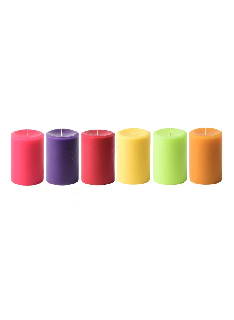 atorakushon® Smokeless Scented Paraffin Wax Multi Colour Round Pillar Candles Decoration for Party,Birthday Party,Dinner Table, Living Room Pack of 6 - Image 4