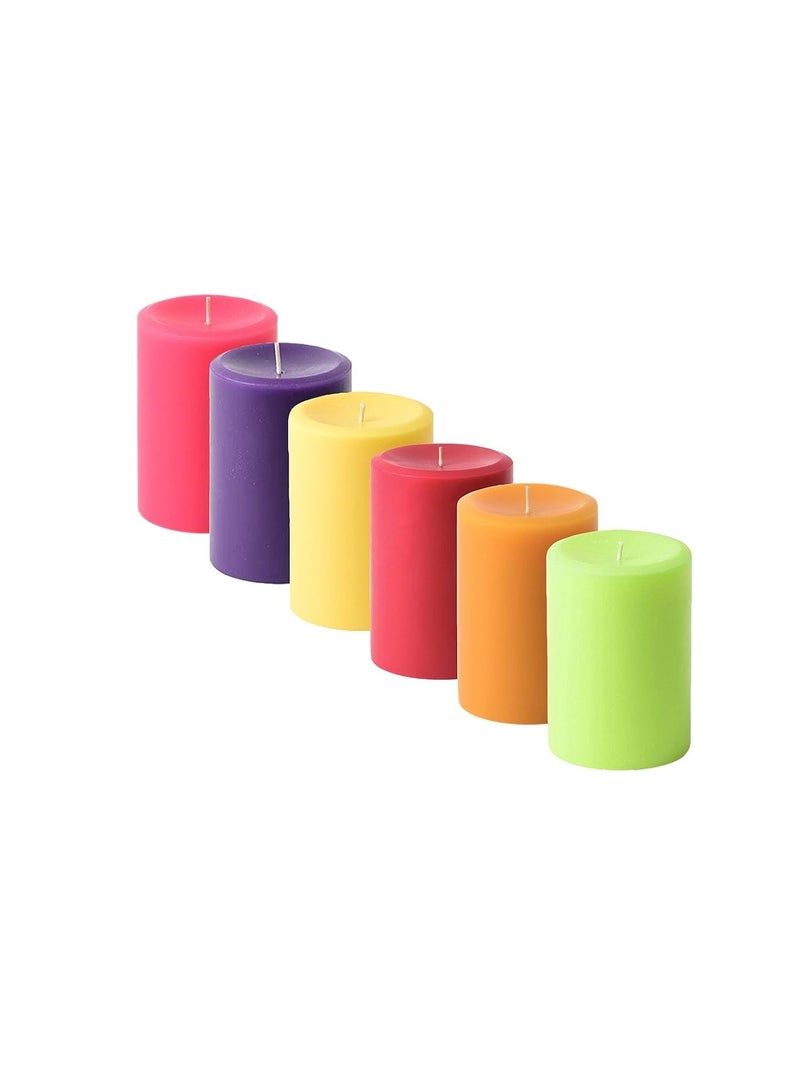 atorakushon® Smokeless Scented Paraffin Wax Multi Colour Round Pillar Candles Decoration for Party,Birthday Party,Dinner Table, Living Room Pack of 6 - Image 1