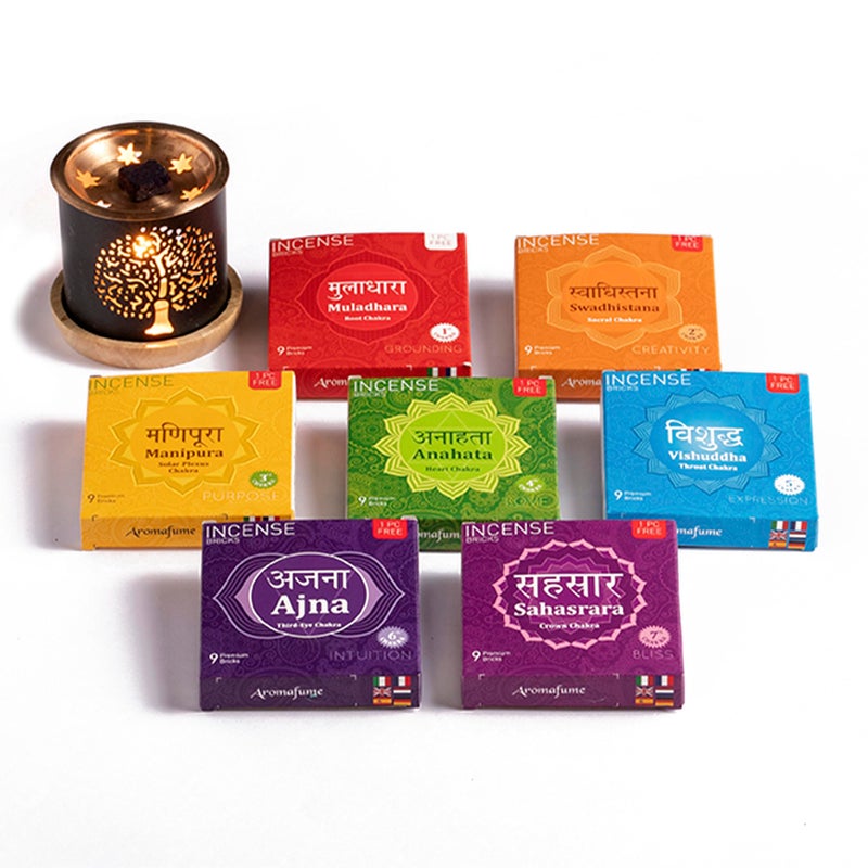 7 Chakra Incense Brick Super Set by Aromafume 63 Bricks Tree of Life Exotic Burner Set for Chakra Balance Yoga Meditation Gifts Incense Kit for Plexus Root Chakra More