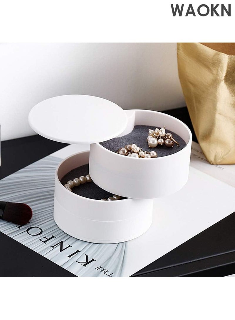 WAOKN 4-Layer Rotating Jewelry Organizer Box – Portable Travel Jewelry Storage Case with Lid for Earrings, Rings, Bracelets, Necklaces – Compact Jewelry Tray for Women, Girls – Anti-Tarnish & Scratch-Proof Design – （White） - Image 3