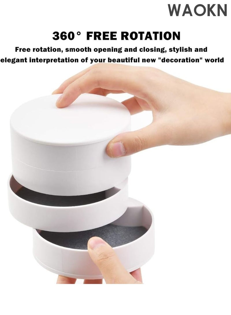 WAOKN 4-Layer Rotating Jewelry Organizer Box – Portable Travel Jewelry Storage Case with Lid for Earrings, Rings, Bracelets, Necklaces – Compact Jewelry Tray for Women, Girls – Anti-Tarnish & Scratch-Proof Design – （White） - Image 1