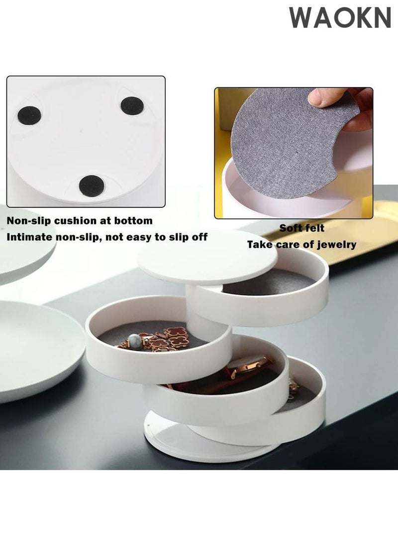 WAOKN 4-Layer Rotating Jewelry Organizer Box – Portable Travel Jewelry Storage Case with Lid for Earrings, Rings, Bracelets, Necklaces – Compact Jewelry Tray for Women, Girls – Anti-Tarnish & Scratch-Proof Design – （White） - Image 4