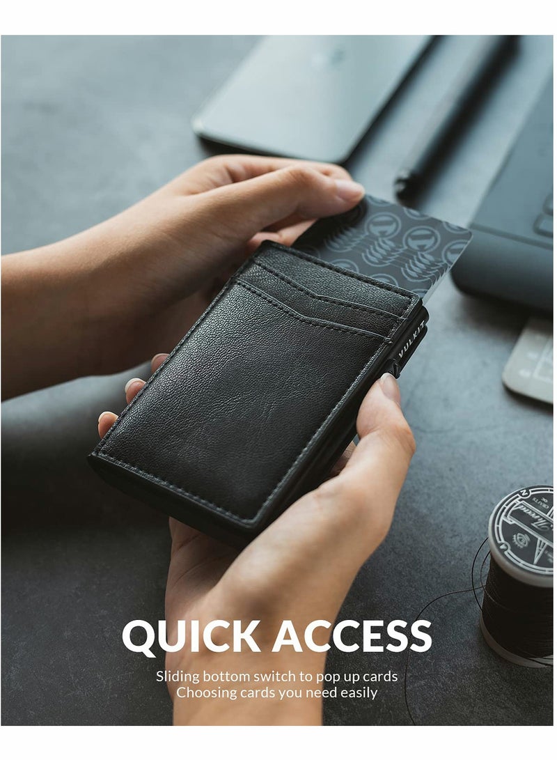 Card Holder Wallet with Coin Pocket Magnetic Closure Pop Up Cards Slim Leather RFID Protection to 11 Case - Image 4