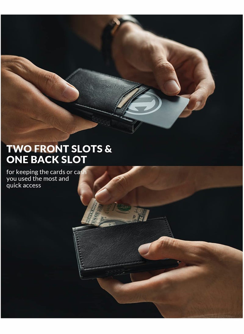 Card Holder Wallet with Coin Pocket Magnetic Closure Pop Up Cards Slim Leather RFID Protection to 11 Case - Image 2