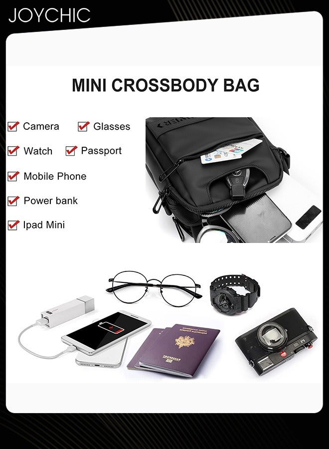 Joychic حقيبة صغيرة بسيطة للرجال عصرية ومقاومة للماء لحقيبة كتف للسفر والتخييم بحزام قابل للفصل باللون الأسود - Image 3