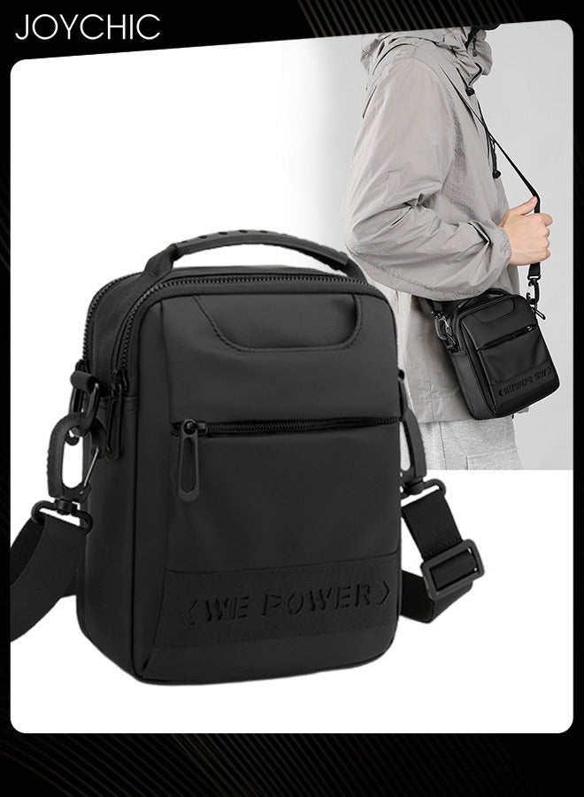 Joychic حقيبة صغيرة بسيطة للرجال عصرية ومقاومة للماء لحقيبة كتف للسفر والتخييم بحزام قابل للفصل باللون الأسود - Image 1