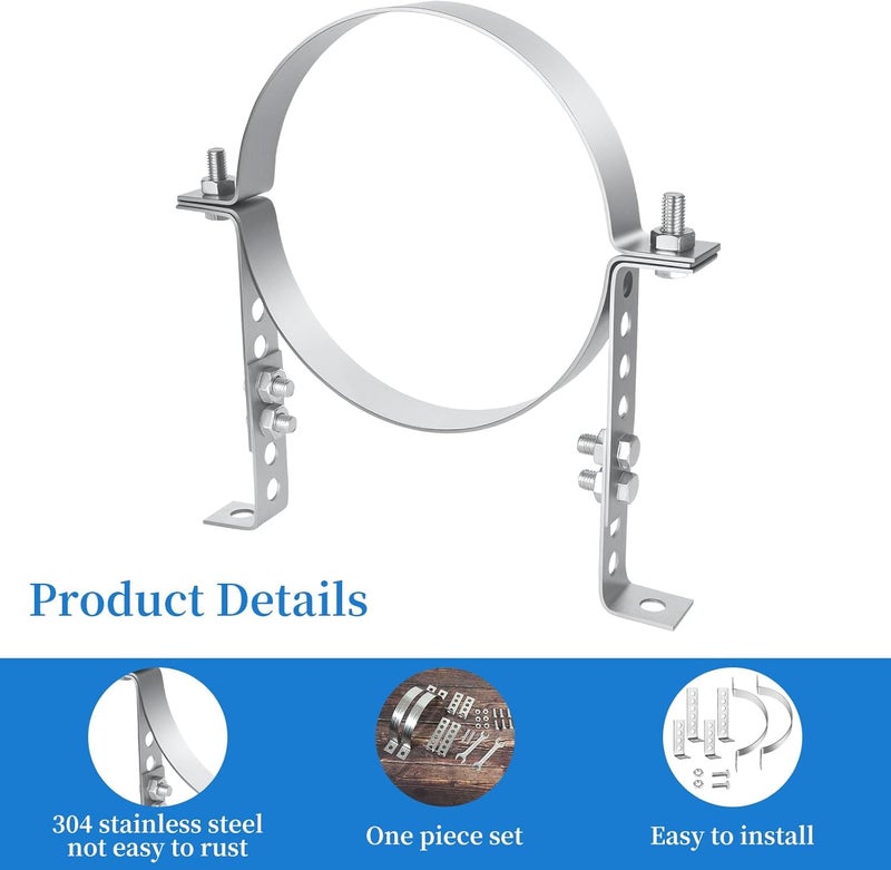 Mineye 8 inch Adjustable Vent Wall Strap, Heavy Duty Stainless Steel Chimney Adjustable Pipe Bracket, B Vent Wall Bracket, Stove Pipe Hanger Strap Round Split Ring Vent Pipe Strap - Image 3