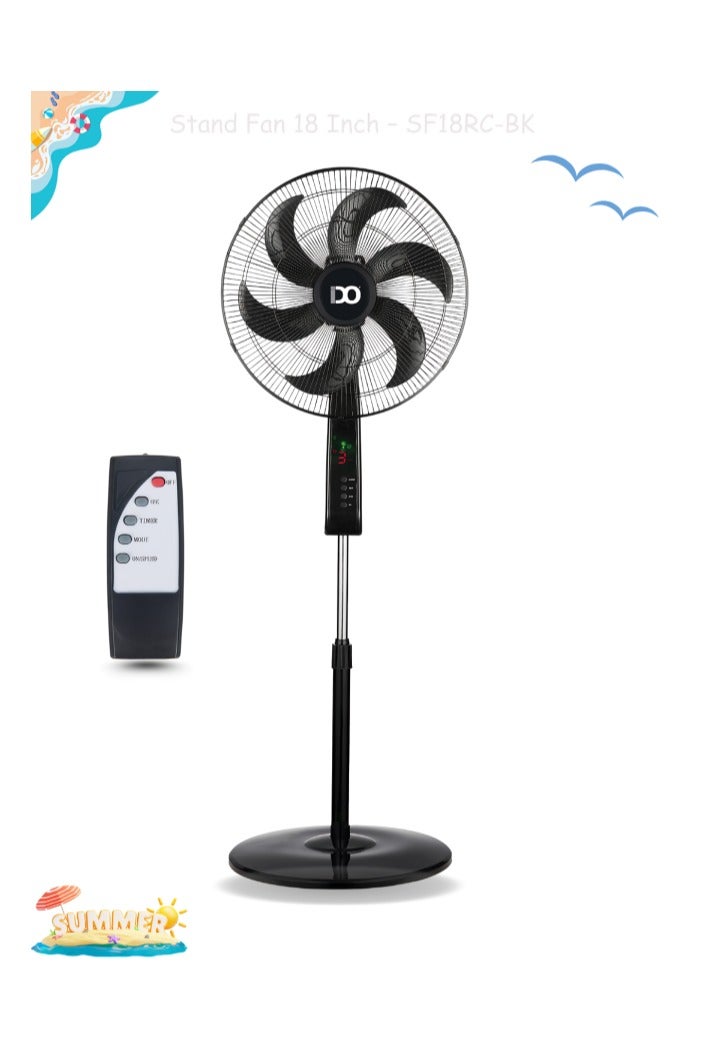 iDO Stand Fan – 18 Inch – 75 Watt – 6 Blades – 3 Speeds – Timer up to 7.5 Hours – Remote Control – Model SF18RC-BK – Black