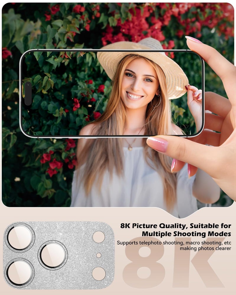 CloudValley for iPhone 17 Pro Max Camera Lens Protector Glitter - Bling Camera Cover with 9H [Anti-Scratch & Easy Install], Metal Ring Decoration Accessories, Glitter Silver - Image 5