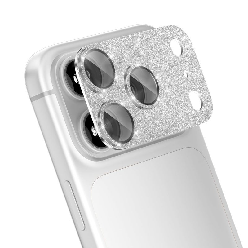 CloudValley for iPhone 17 Pro Max Camera Lens Protector Glitter - Bling Camera Cover with 9H [Anti-Scratch & Easy Install], Metal Ring Decoration Accessories, Glitter Silver - Image 1