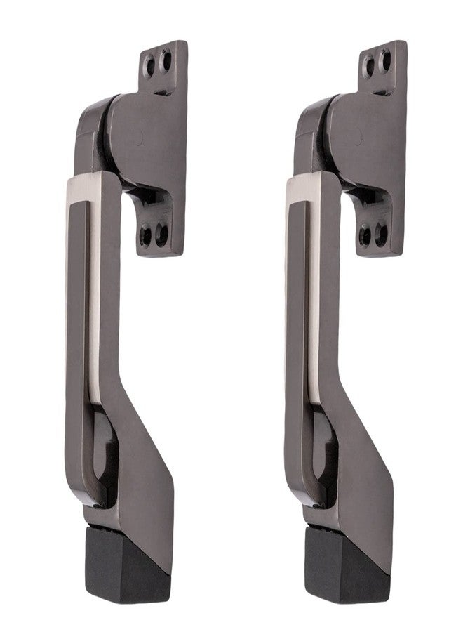 Atom Door Stopper | Kickdown Door Stop with One Touch | Adjustable Height & Rubber Tip 1.5 Inches, Door Stops (Black Silver Finish, DS002), Pack of 2 - Image 1