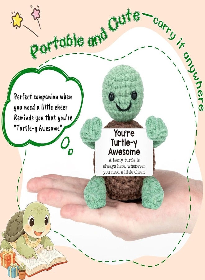 STORE 2508 Handmade Crochet Turtle Soft Toy with Motivational Message Card | Cute Emotional Support Gift for Kids Adults Desk Decor - Image 3