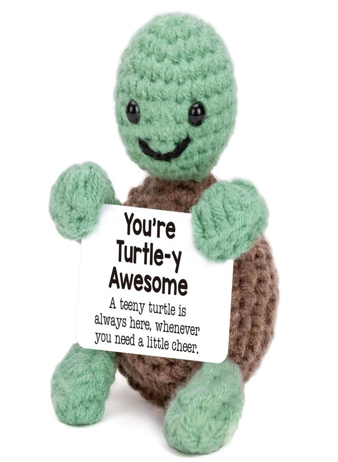 STORE 2508 Handmade Crochet Turtle Soft Toy with Motivational Message Card | Cute Emotional Support Gift for Kids Adults Desk Decor - Image 1
