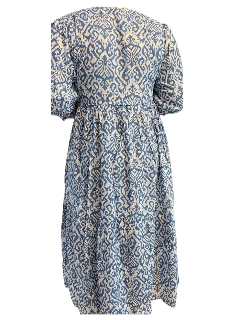 Maternity, Feeding Dress, Square Neck, 3/4 Sleeves, Blue, Stylish & Comfortable - Image 4