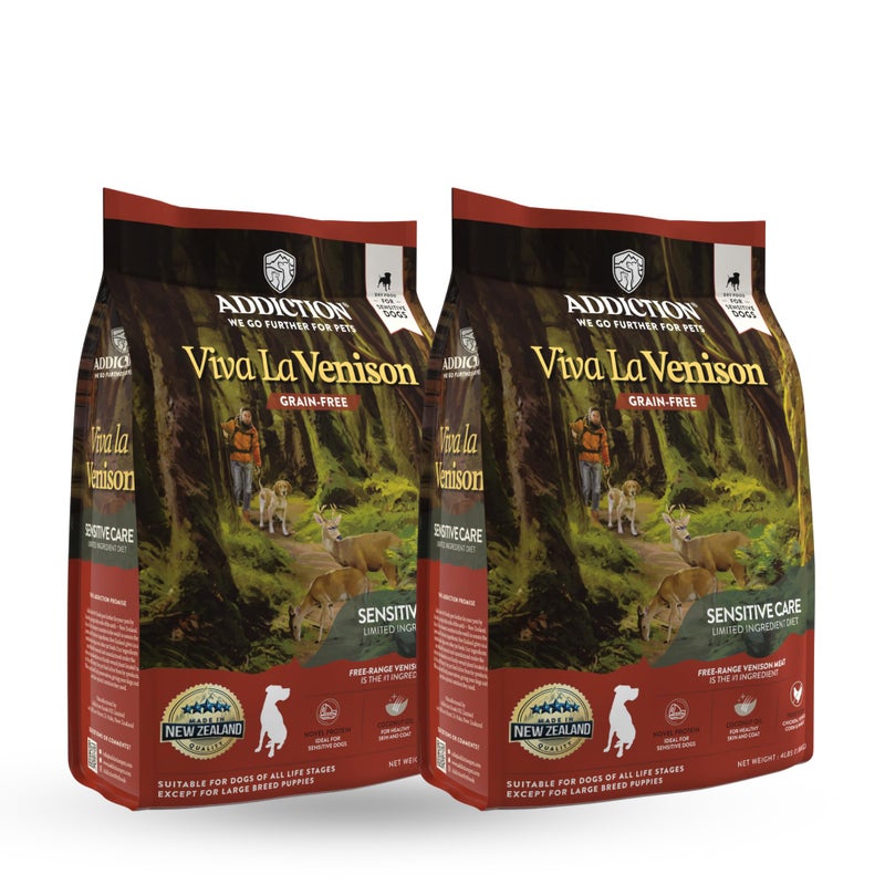 Addiction Viva La Venison Dog Food â€“ Grain-Free Dry Dog Food with Novel Protein & Prebiotics, No Chicken, Beef, or Turkey â€“ Ideal for All Dogs & Puppies â€“ Made in New Zealand 4lb - (2 Packs) - Image 1