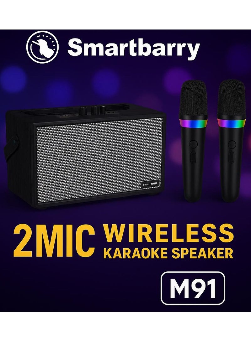 Smartbarry M91 Portable Bluetooth Karaoke Speaker with Dual Wireless Microphones and RGB Mic Light for Home Theater Parties and Outdoor Fun - Image 1