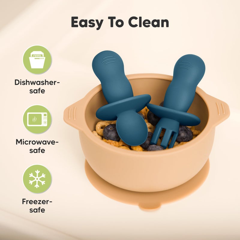 KeaBabies 4-Pack Silicone Baby Spoons and Forks Set - Baby Led Weaning Utensils 6-12 Months, Self Feeding Toddler Spoon & Fork for Training, Teething, Easy to Hold, BPA-Free Silicone (Valiant) - Image 5