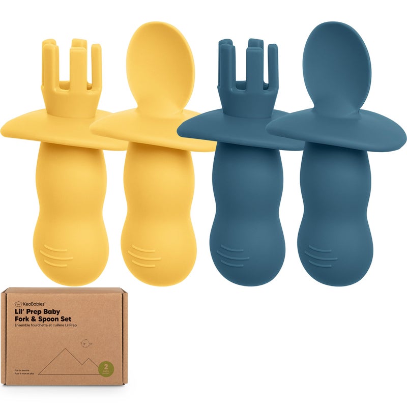 KeaBabies 4-Pack Silicone Baby Spoons and Forks Set - Baby Led Weaning Utensils 6-12 Months, Self Feeding Toddler Spoon & Fork for Training, Teething, Easy to Hold, BPA-Free Silicone (Valiant) - Image 1