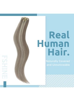 Fshine Clip In Hair Extensions Human Hair 14 Inch Highlighted Hair Clip In Dirty Blonde Mixed With Platinum Blonde Remy Hair Extensions Clip In Human Hair Straight Hair 120G 7Pcs  - Image 2
