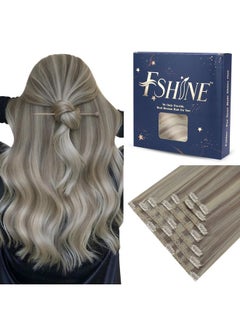 Fshine Clip In Hair Extensions Human Hair 14 Inch Highlighted Hair Clip In Dirty Blonde Mixed With Platinum Blonde Remy Hair Extensions Clip In Human Hair Straight Hair 120G 7Pcs  - Image 1