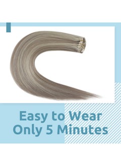 Fshine Clip In Hair Extensions Human Hair 14 Inch Highlighted Hair Clip In Dirty Blonde Mixed With Platinum Blonde Remy Hair Extensions Clip In Human Hair Straight Hair 120G 7Pcs  - Image 4